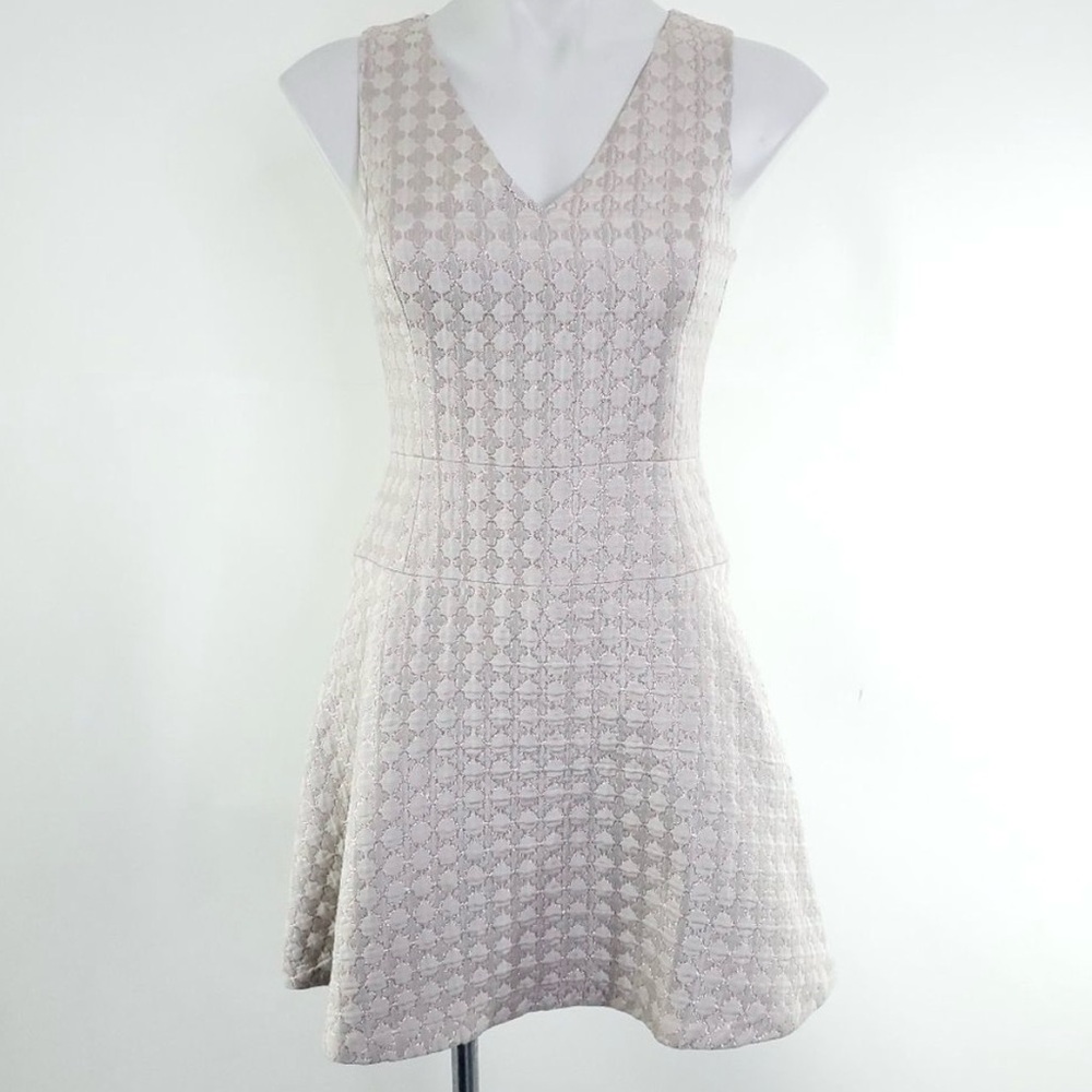 Club Monaco Jacquard Fit & Flare Silk Blend V Neck Dress Size 8